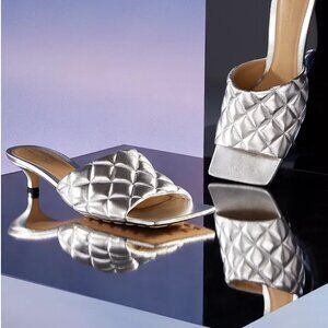 NIB$1200 Bottega Veneta Padded Quilted Metallic Kitten-Heel Slip-On Mules 40 10